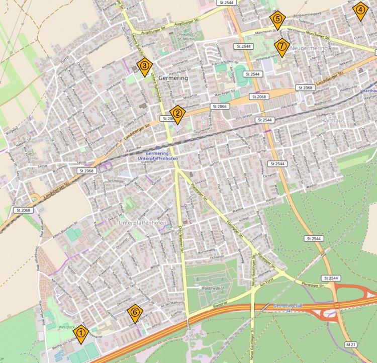 Stadtkarte Stromtankstellen Germering 2025